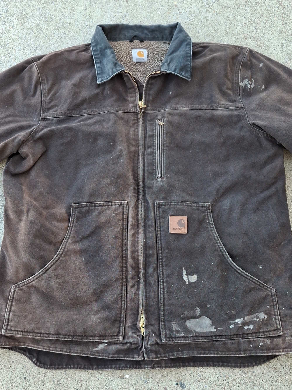 Vtg Y2k Carhartt Dark Brown C61 DKB Sandstone Ridge Jacket Size L Sherpa Lined